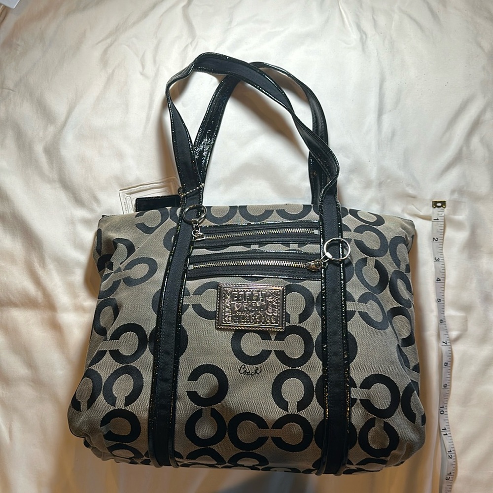 Vintage Coach Black +Gray Poppy Shoulder Tote Bag Logo 14530 Purse Purple Int.